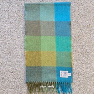NWOT Avoca Wool Plaid Herringbone Blue Green Woven Scarf